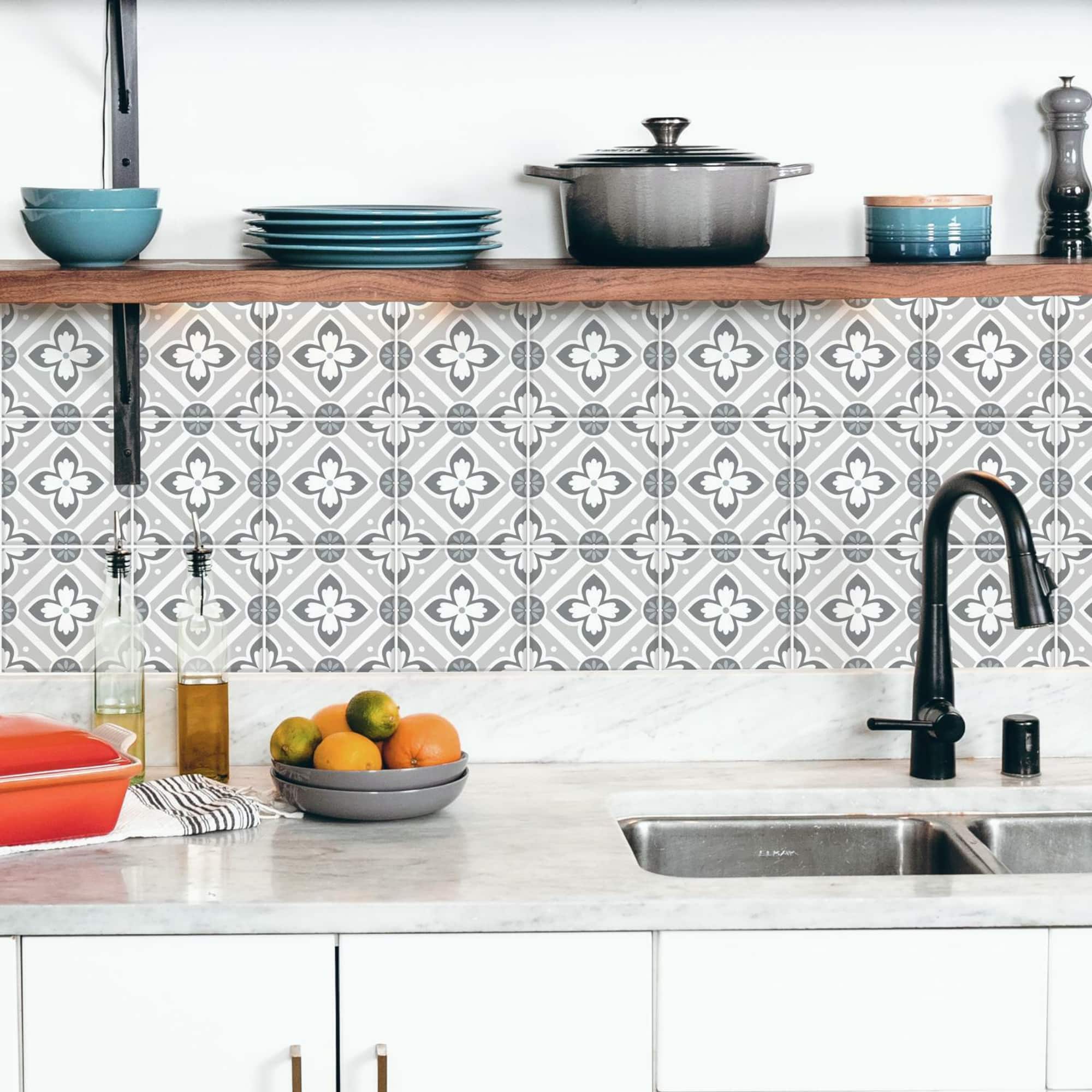 RoomMates Galway Gray Tile Backsplash Peel & Stick Giant Decals